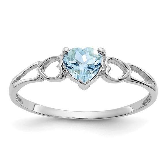 Million Charms 14k White Gold March Blue Aquamarine Birthstone Ring